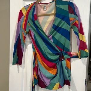 Diane Von Furstenberg Multicolored Silk Wonder Woman Wrap Top